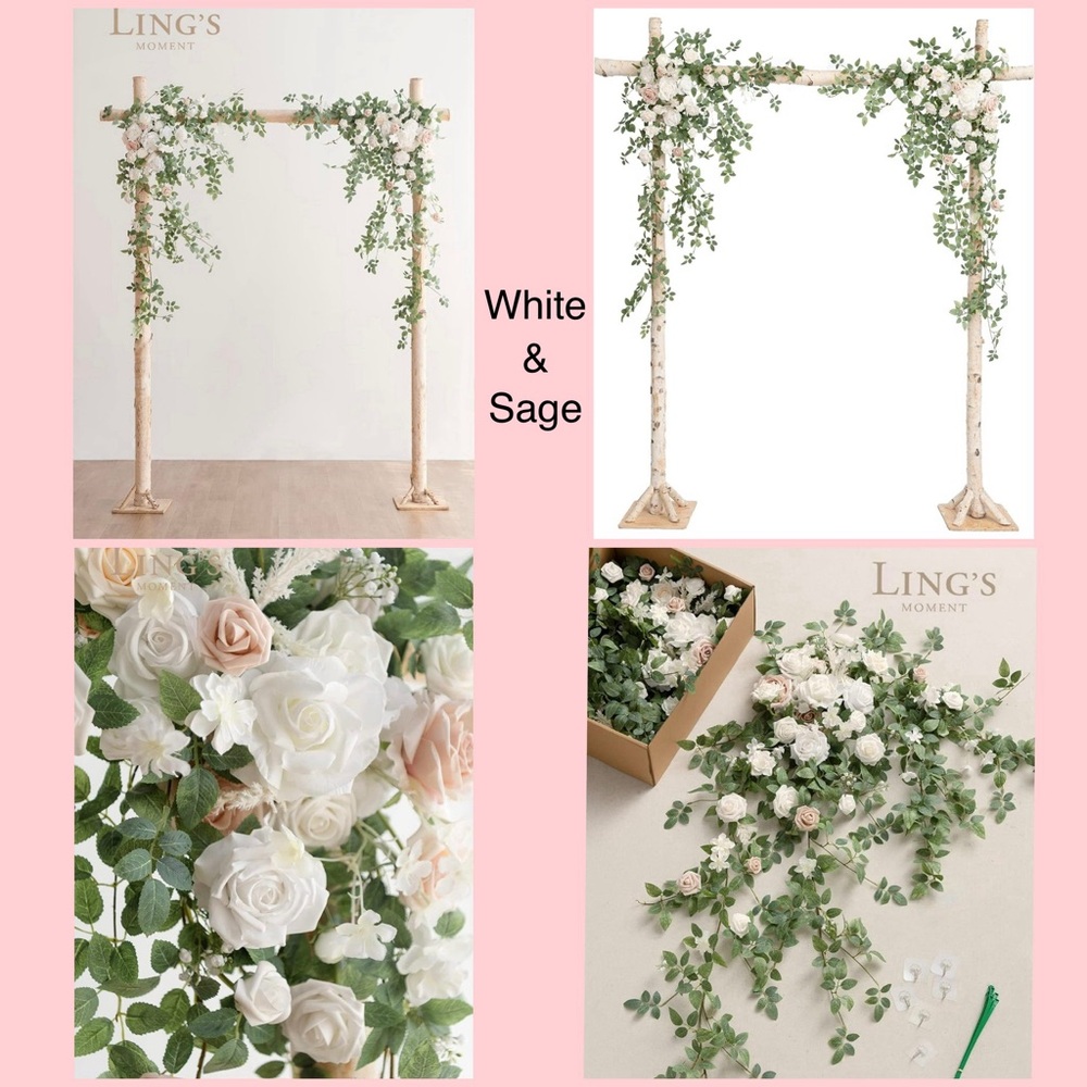 Ling's Moment Flat Arch Florals in 'White & Sage'. Used once indoors-Like New